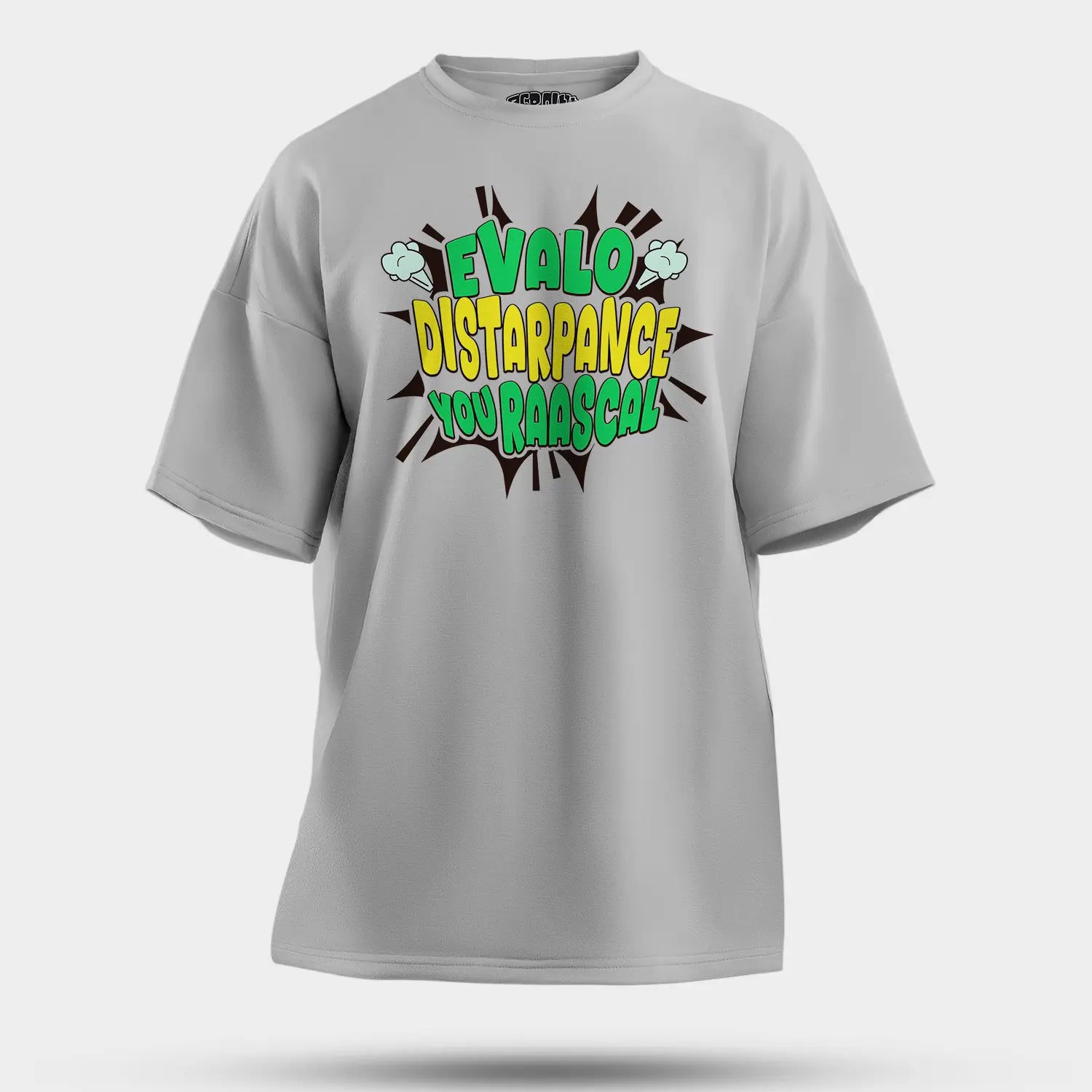 Evalo Distarpance You Raascal Men/Unisex Oversized T-Shirt in Grey Melange Color