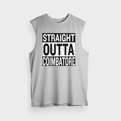 Straight Outta Coimbatore Men/Unisex Tank Top in Grey Melange Color