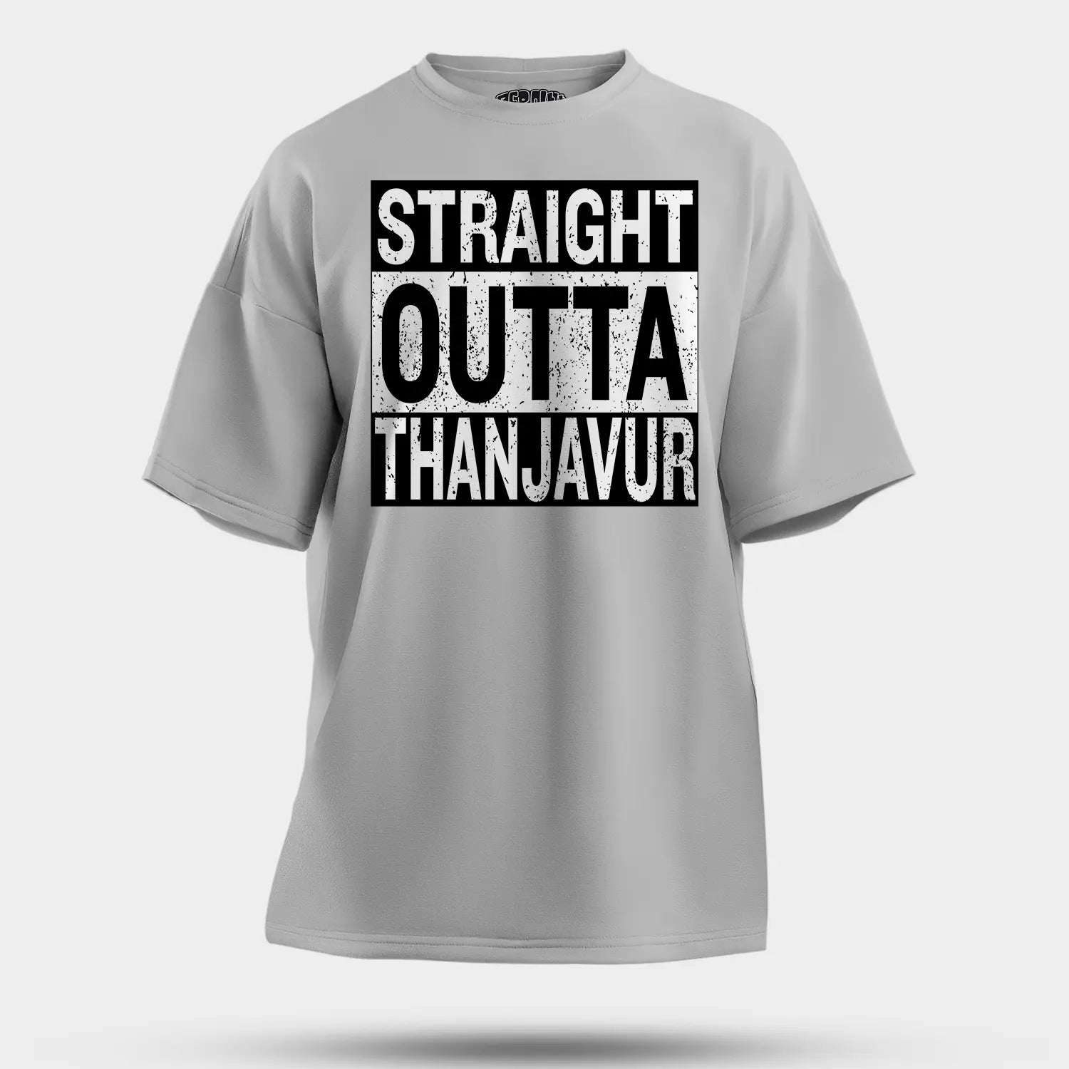 Straight Outta Thanjavur Men/Unisex Oversized T-Shirt in Grey Melange Color