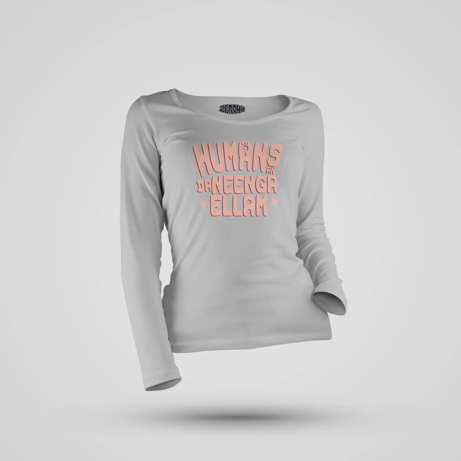 Humans Ah Da Neenga Ellam? Women's Long Sleeve T-Shirt in Grey Melange Color