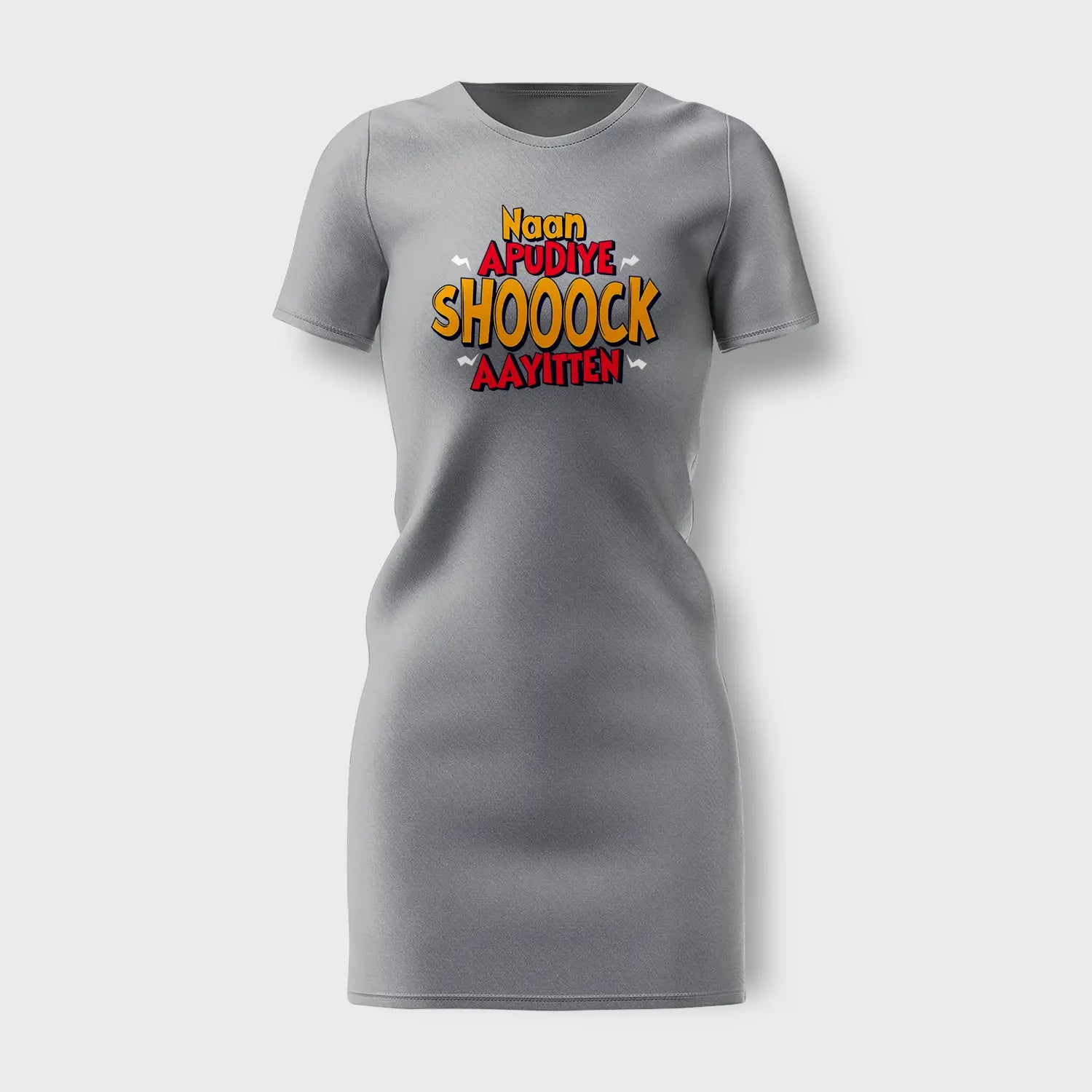 Naan Apudiye Shoooock Aayitten Women's T-Shirt Dress in Grey Melange Color
