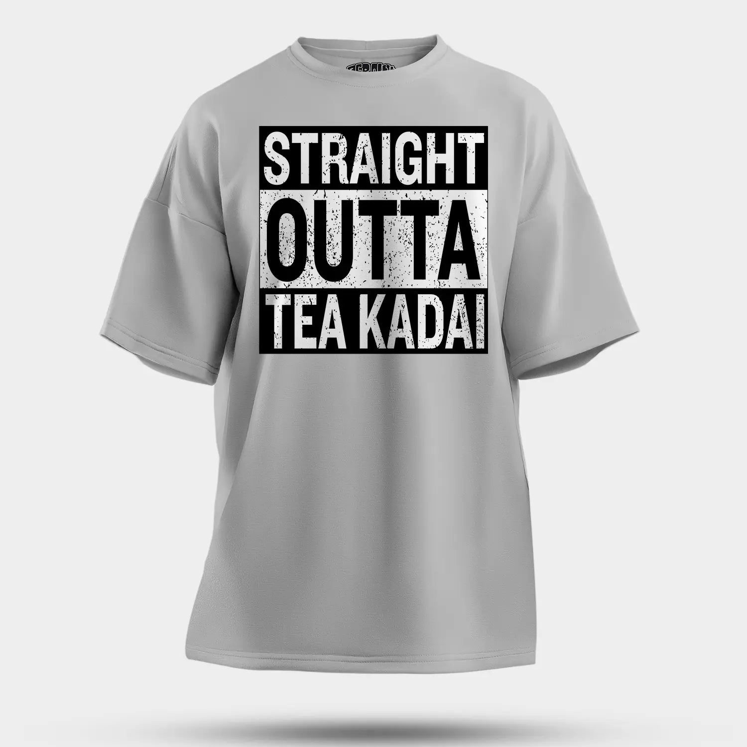 Straight Outta Tea Kadai Men/Unisex Oversized T-Shirt in Grey Melange Color