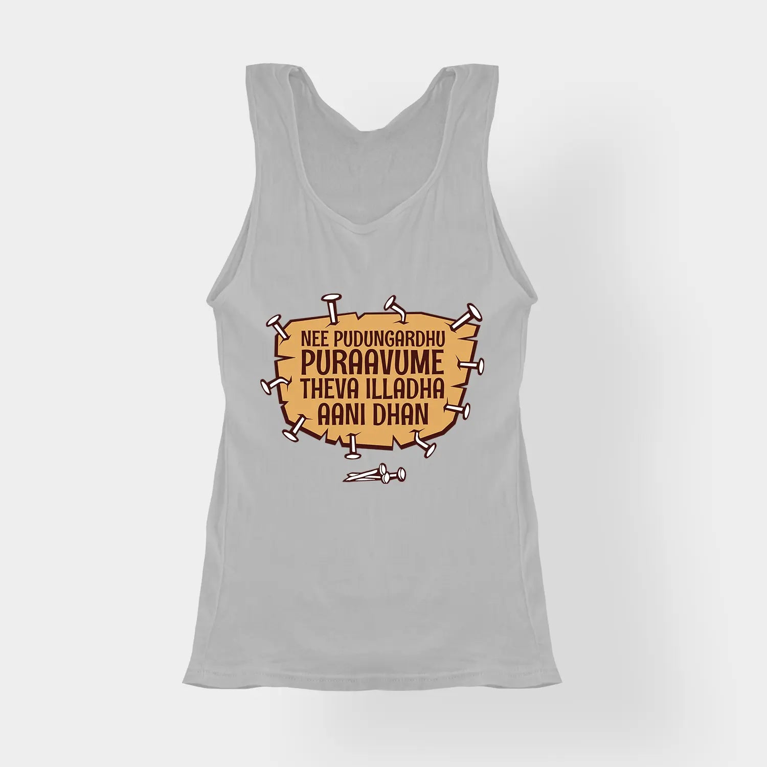 Nee Pudungurathu Puraavume Theva Illadha Aani Dhan Women's Tank Top in Grey Melange Color