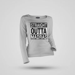 Straight Outta Madras Women's Long Sleeve T-Shirt in Grey Melange Color