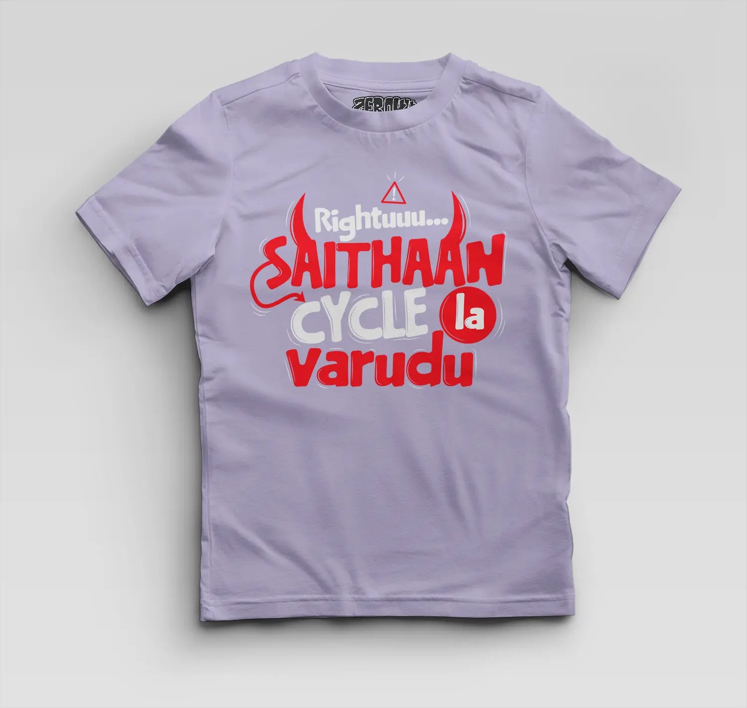 Rightuuu.. Saithaan Cycle La Varudhu Boys Round Neck T-Shirt in Lavender Color