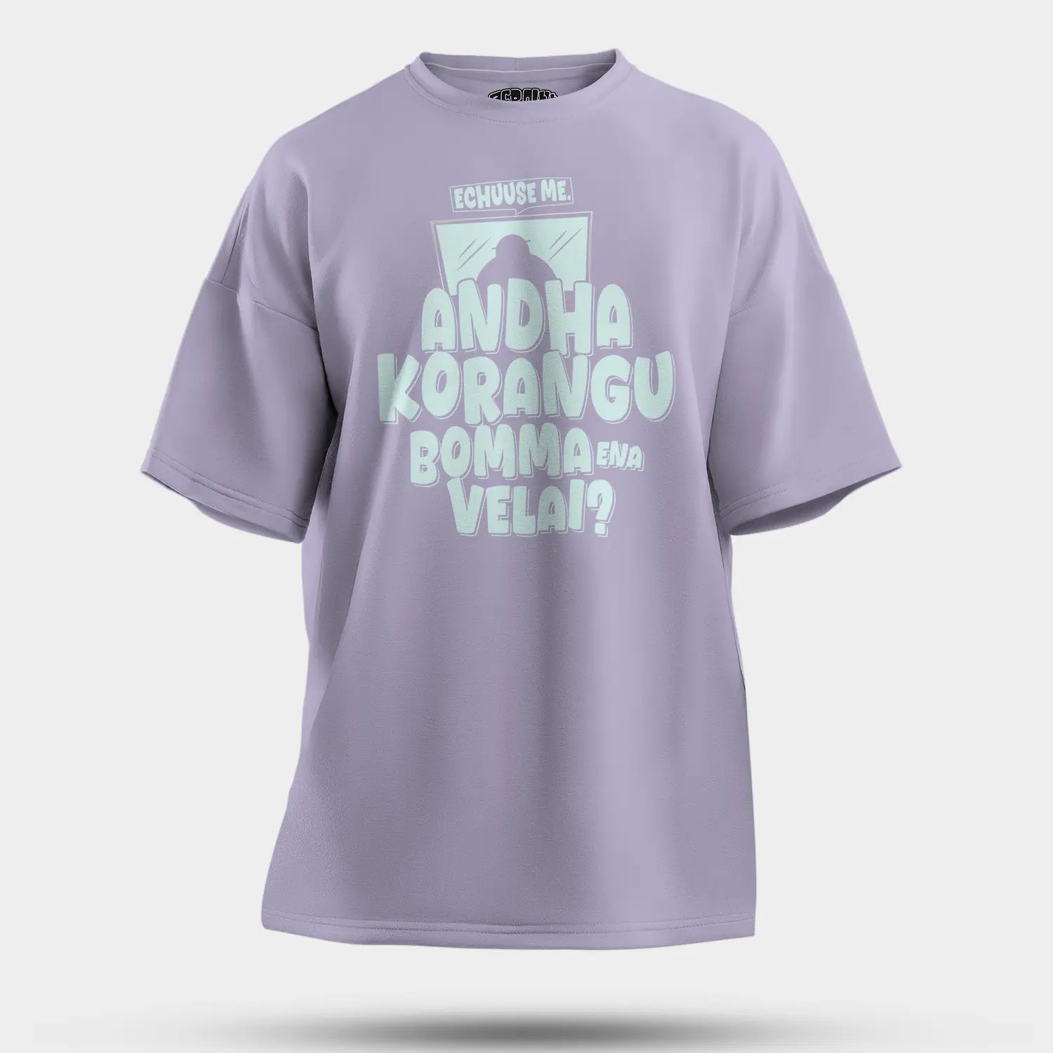 Echuuse Me Andha Korangu Bomma Ena Velai Men/Unisex Oversized T-Shirt in Lavender Color