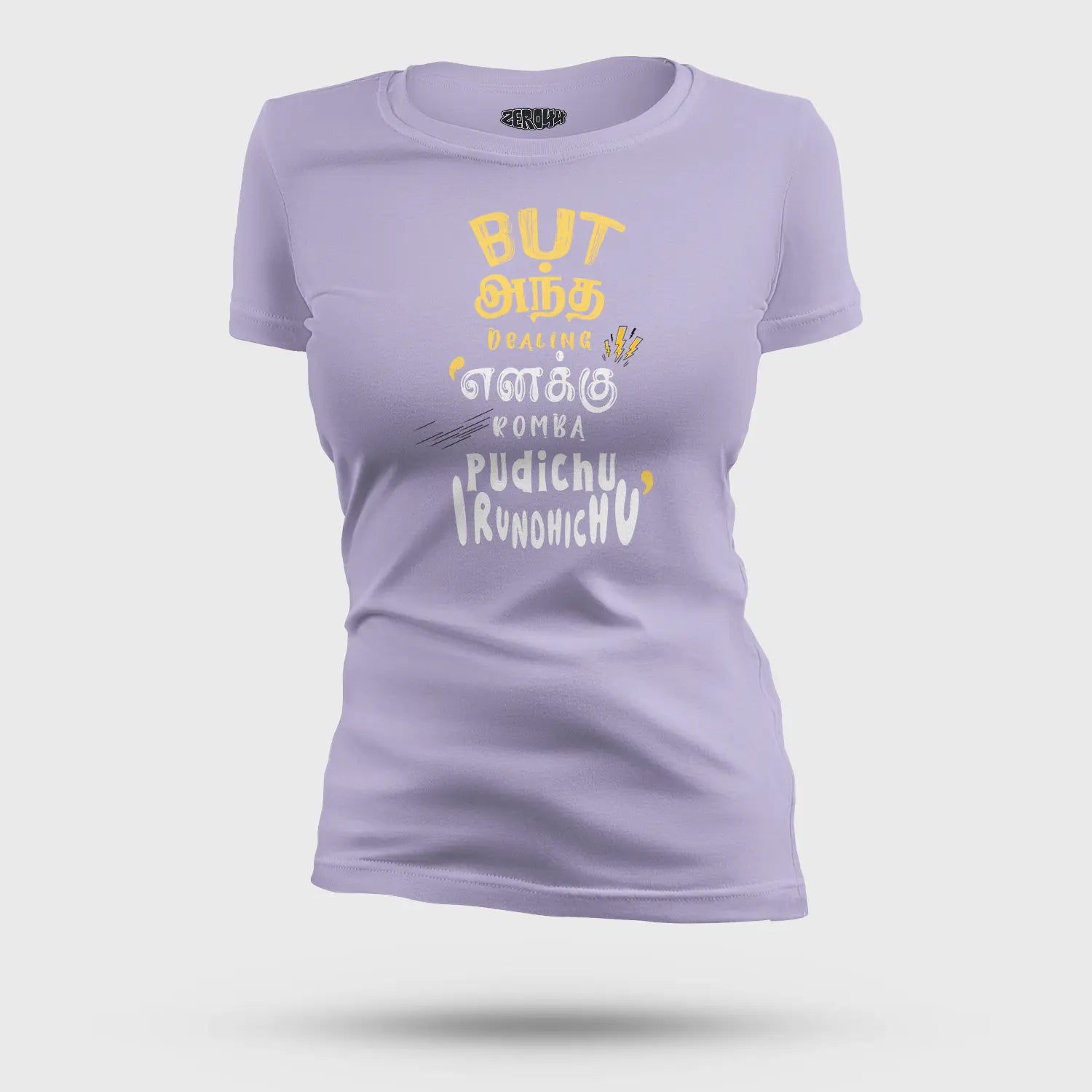 But Antha Dealing Enaku Romba Pudichu Irundhichu Women's T-Shirt in Lavender Color