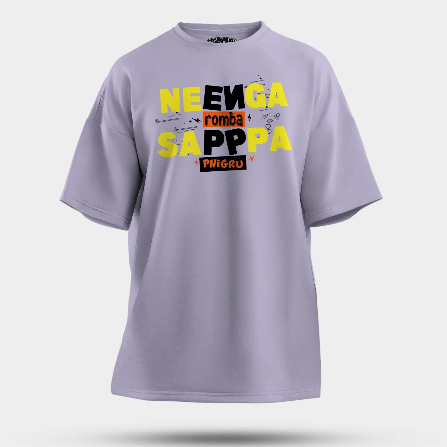 Neenga Romba Sappaa Phigru Men/Unisex Oversized T-Shirt in Lavender Color