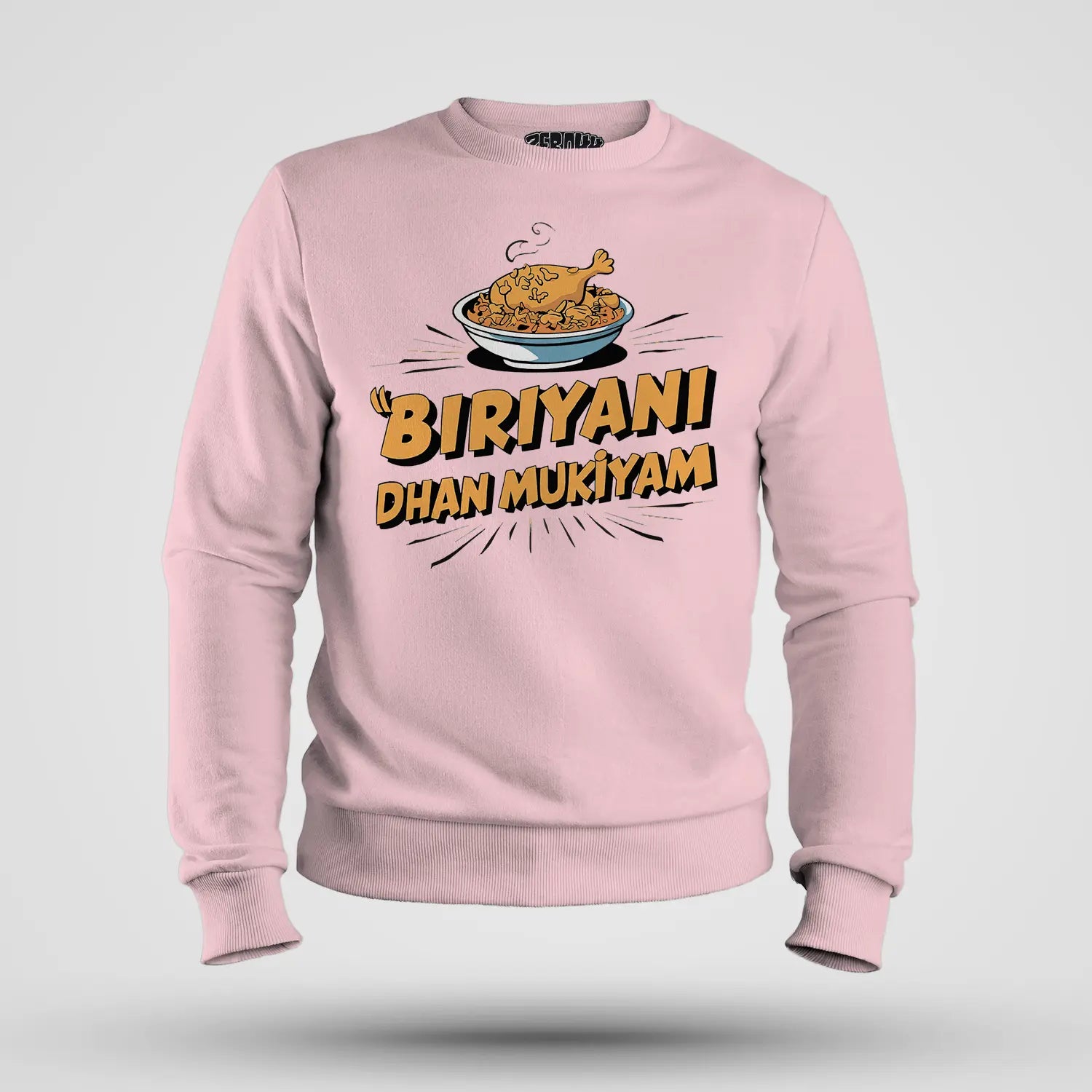 Biriyani Dhan Mukiyam Men/Unisex Sweatshirt in Light Baby Pink Color