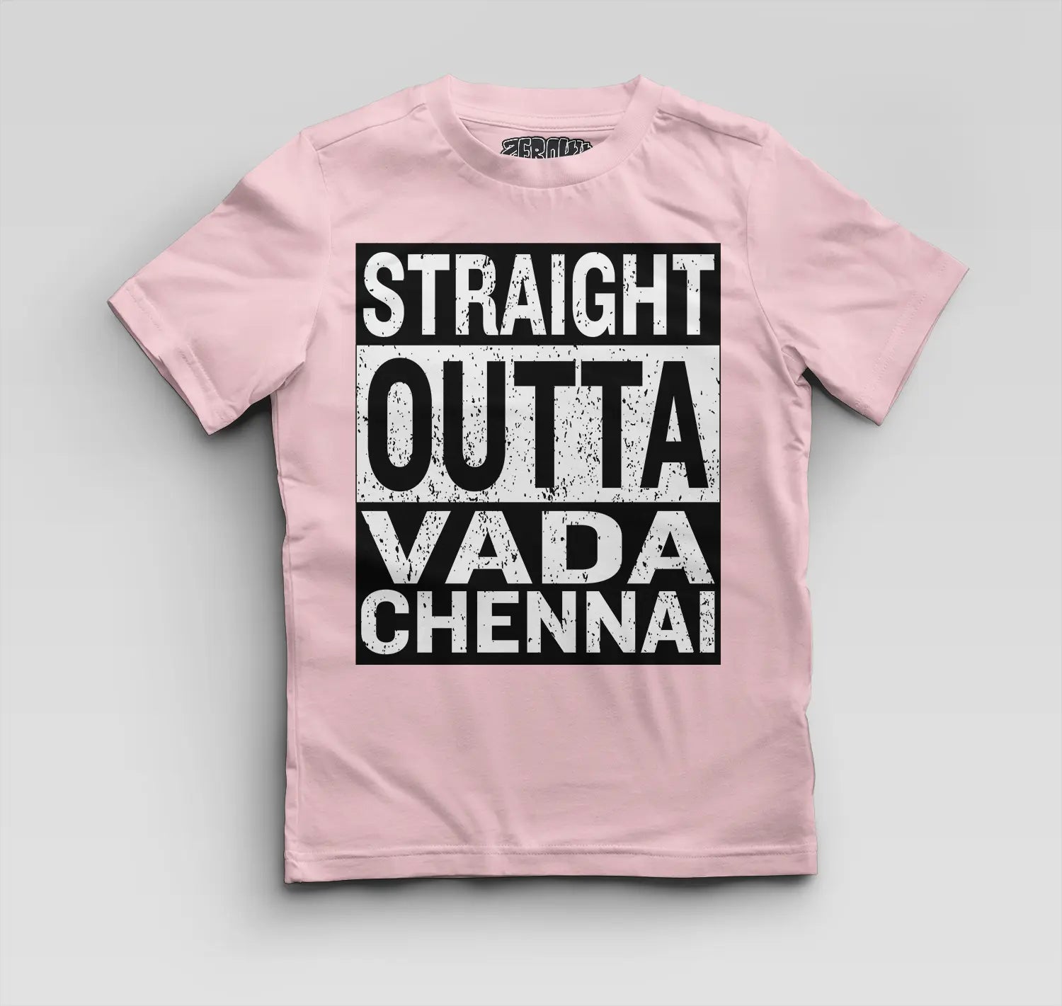 Straight Outta Vada Chennai Boys Round Neck T-Shirt in Light Baby Pink Color