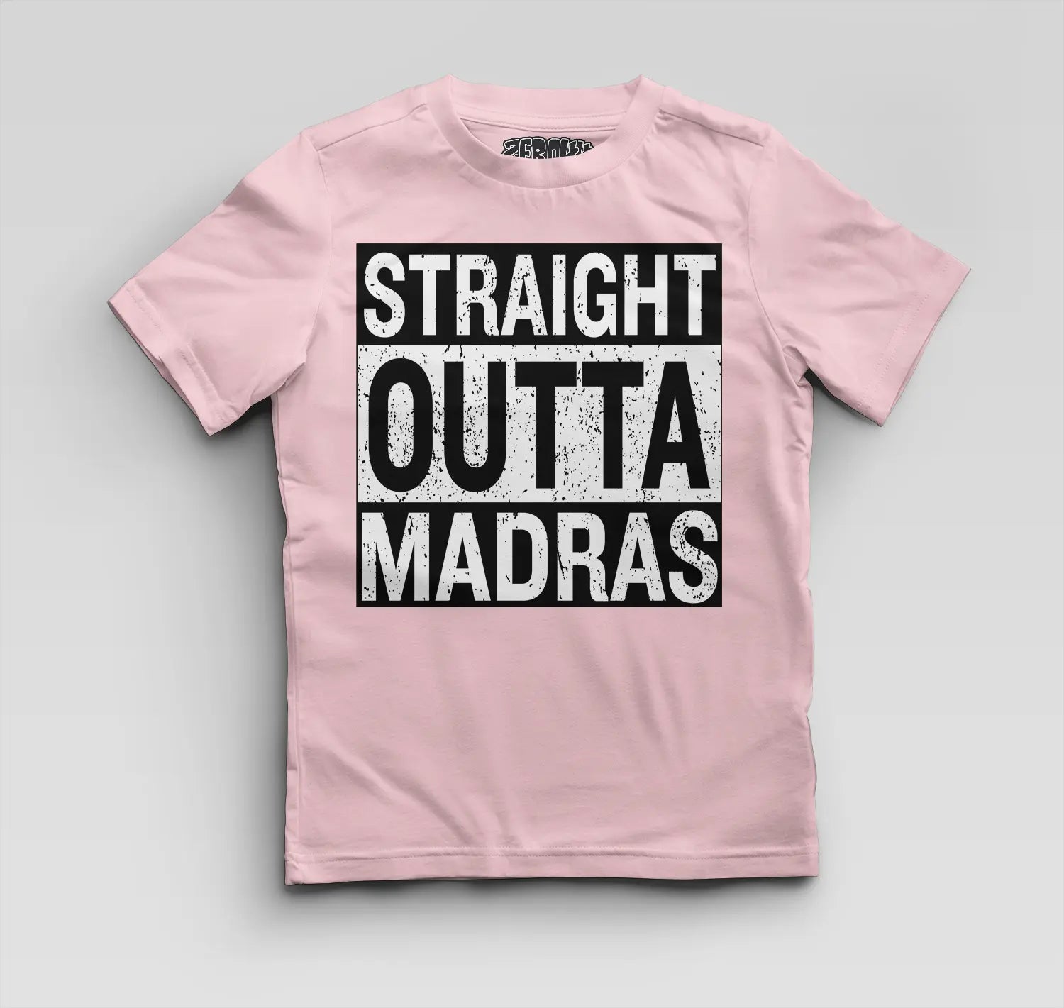 Straight Outta Madras Boys Round Neck T-Shirt in Light Baby Pink Color