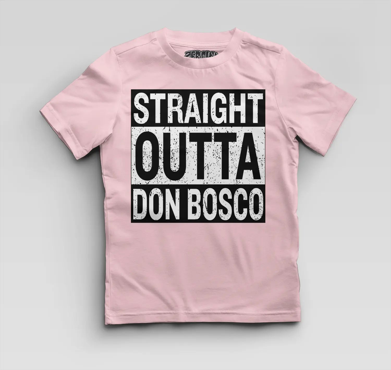 Straight Outta Don Bosco Boys Round Neck T-Shirt in Light Baby Pink Color