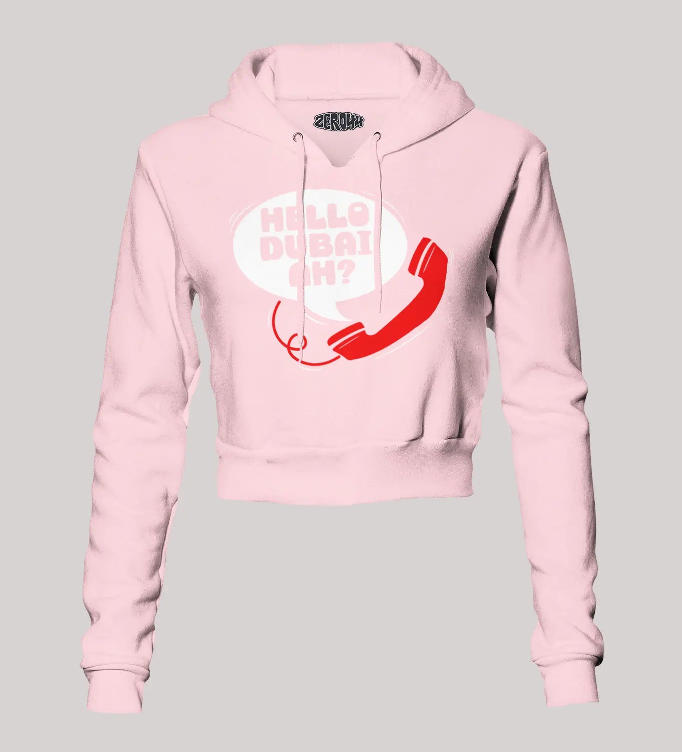 Hello Dubai Ah? Women's Crop Hoodies in Light Baby Pink Color
