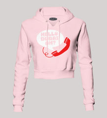 Hello Dubai Ah? Women's Crop Hoodies in Light Baby Pink Color