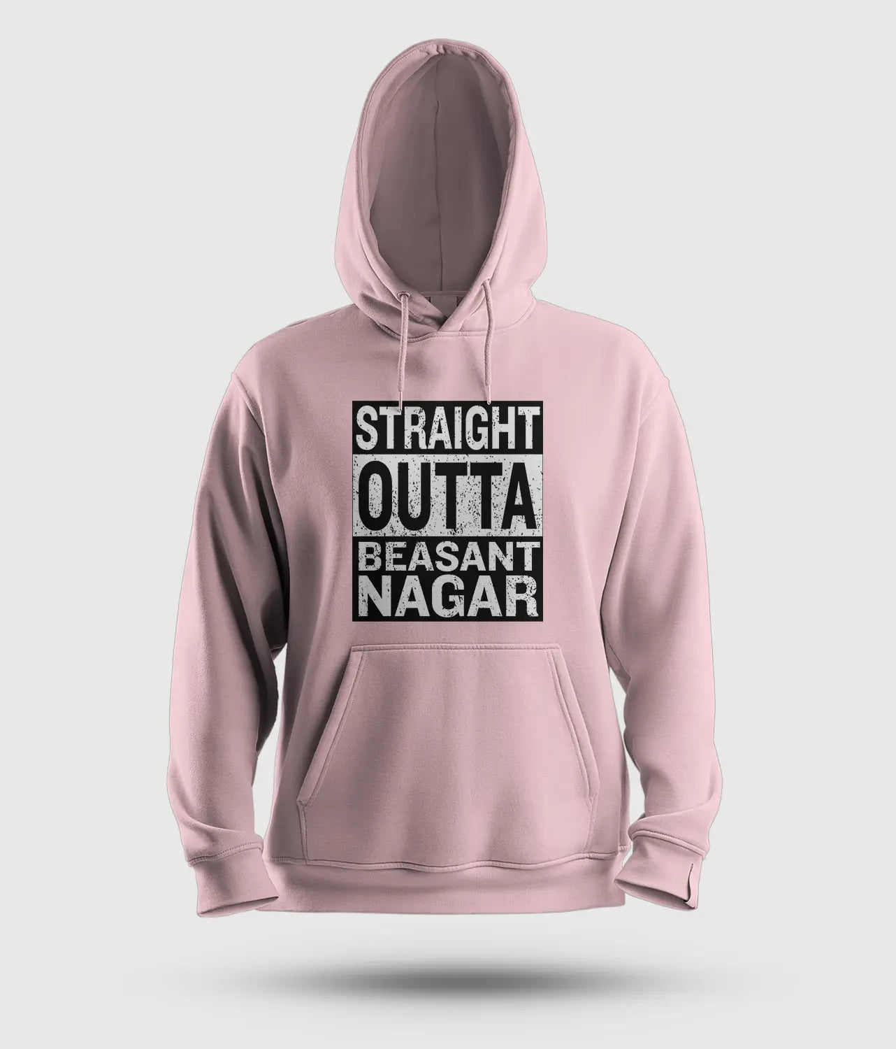 Straight Outta Beasant Nagar Men/Unisex Hoodie in Light Baby Pink Color