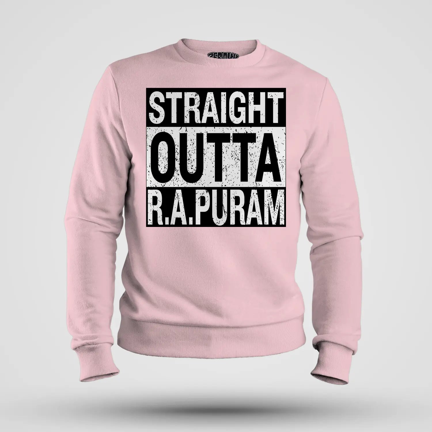 Straight Outta R.a Puram Men/Unisex Sweatshirt in Light Baby Pink Color