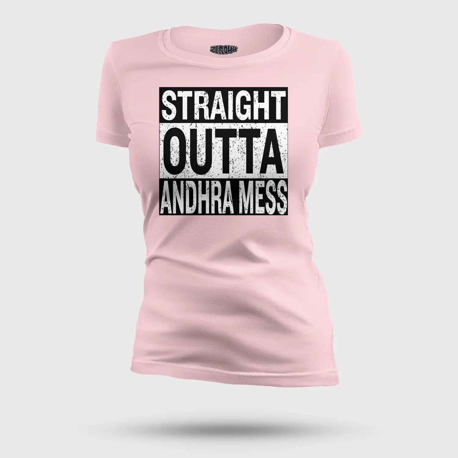 Straight Outta Andhra Mess Women's T-Shirt in Light Baby Pink Color