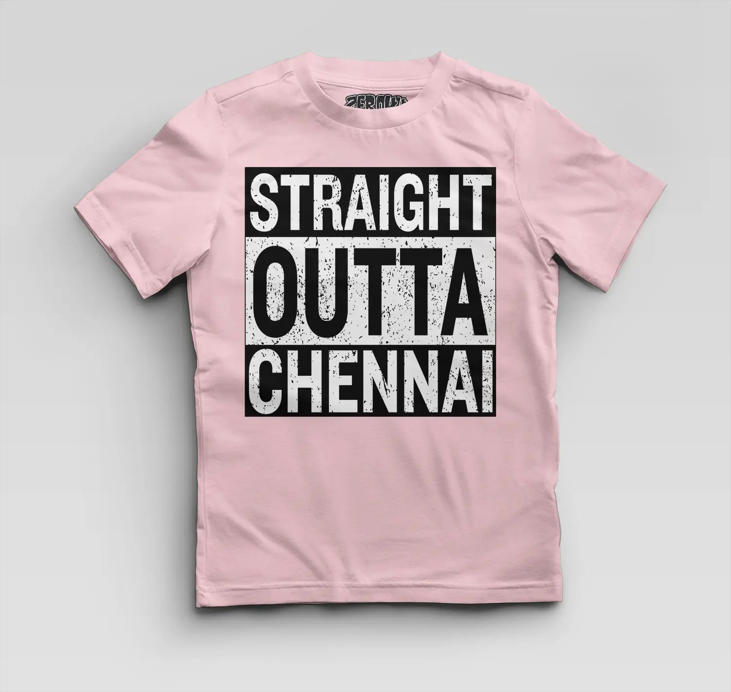 Straight Outta Chennai Boys Round Neck T-Shirt in Light Baby Pink Color