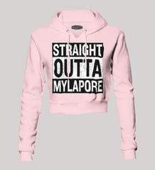 Straight Outta Mylapore Women's Crop Hoodies in Light Baby Pink Color
