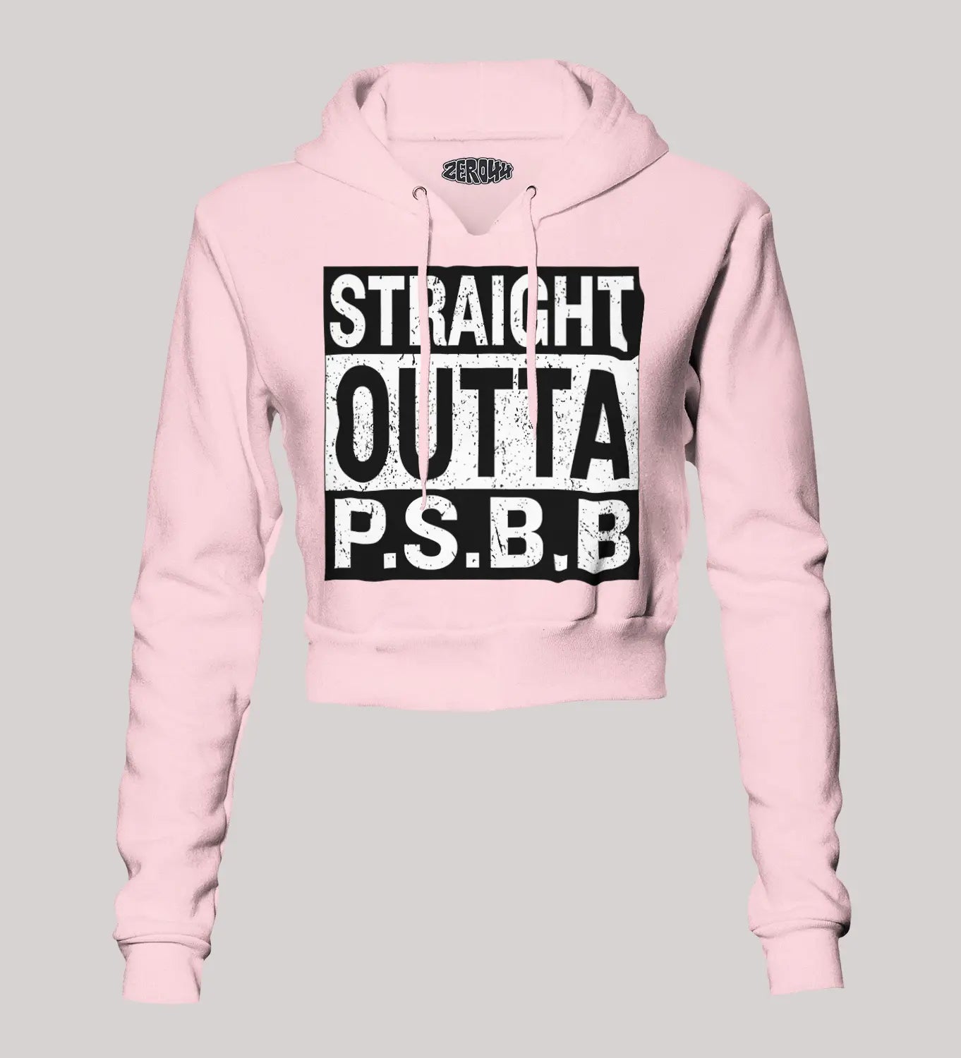 Straight Outta Psbb Women's Crop Hoodies in Light Baby Pink Color