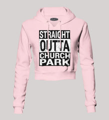 Straight Outta Church Park Women's Crop Hoodies in Light Baby Pink Color