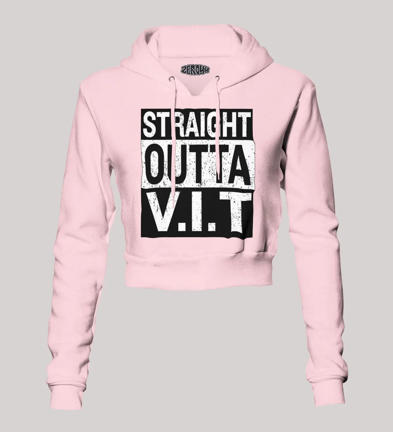 Straight Outta Vit Women's Crop Hoodies in Light Baby Pink Color