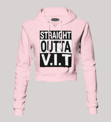 Straight Outta Vit Women's Crop Hoodies in Light Baby Pink Color