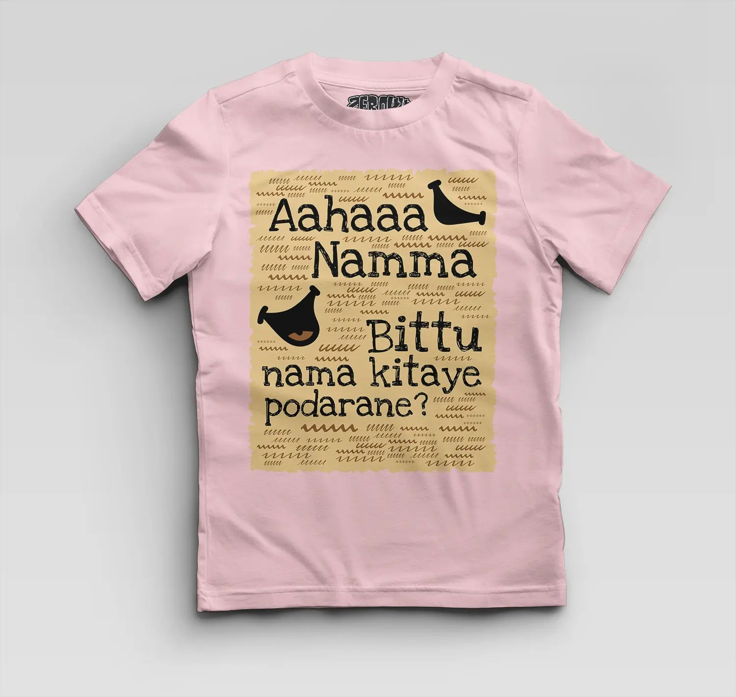 Aahaaa Namma Bittu Nama Kitaye Podarane Boys Round Neck T-Shirt in Light Baby Pink Color