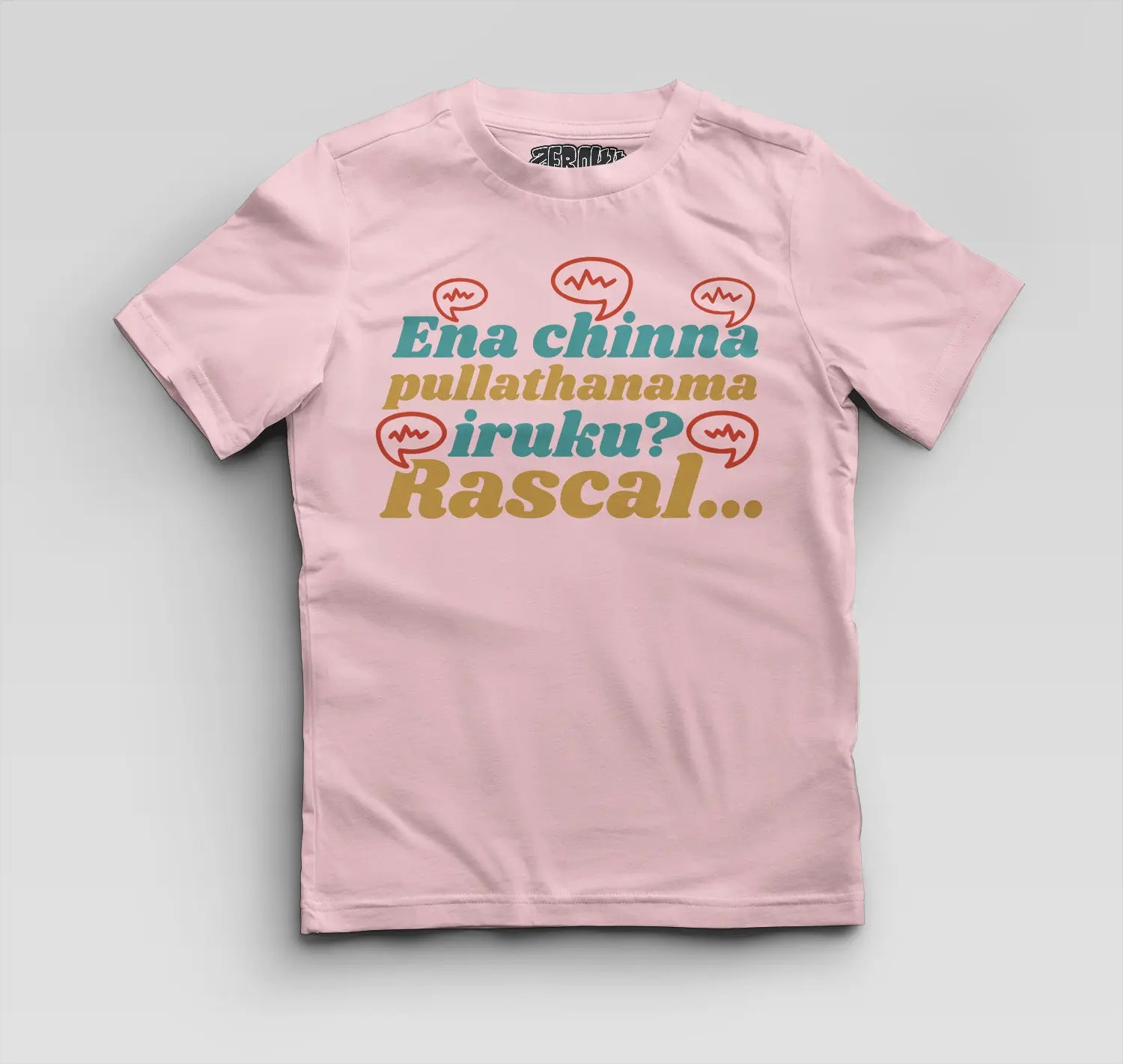 Ena Chinna Pulla Thanama Iruku Rascal Boys Round Neck T-Shirt in Light Baby Pink Color