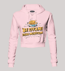 Biriyani Dhan Mukiyam Women's Crop Hoodies in Light Baby Pink Color