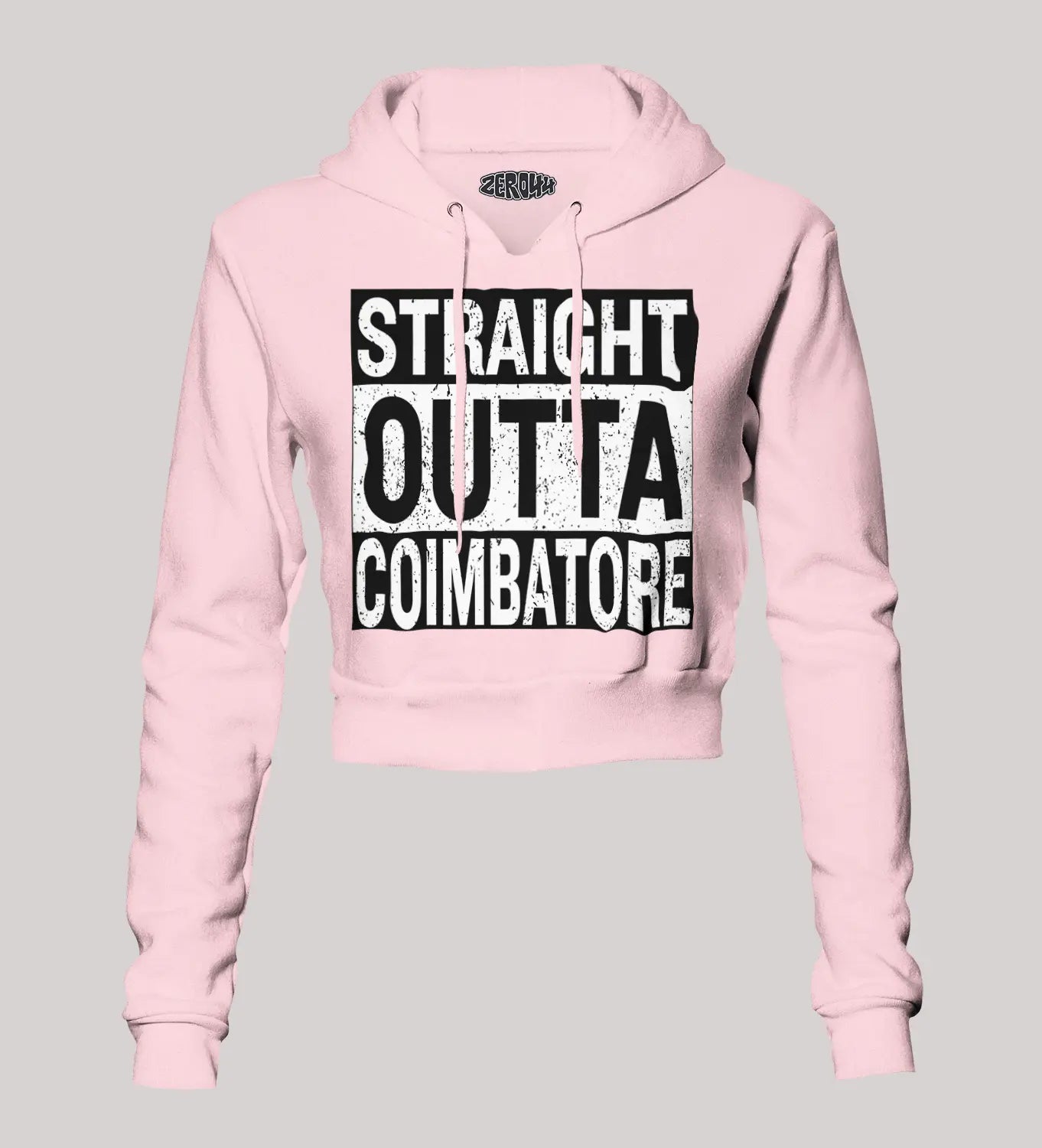 Straight Outta Coimbatore Women's Crop Hoodies in Light Baby Pink Color
