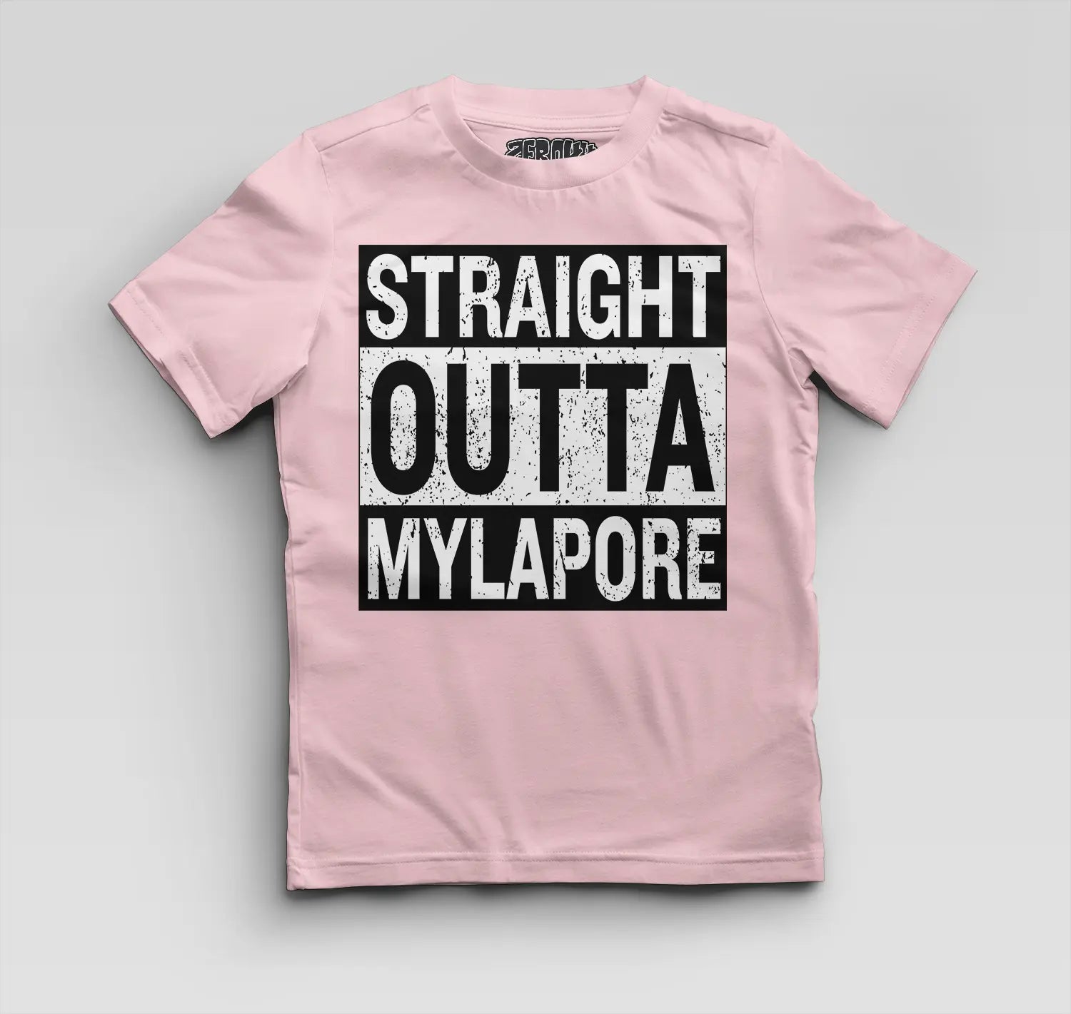 Straight Outta Mylapore Boys Round Neck T-Shirt in Light Baby Pink Color