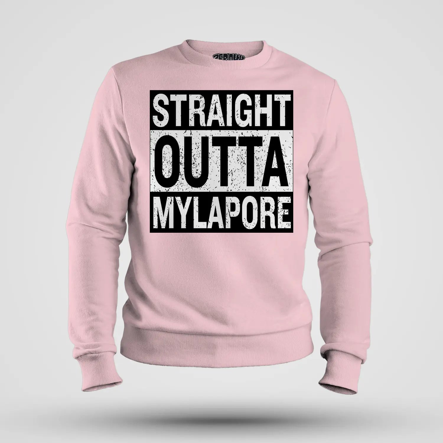 Straight Outta Mylapore Men/Unisex Sweatshirt in Light Baby Pink Color