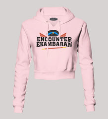 Encounter Ekambaram Women's Crop Hoodies in Light Baby Pink Color