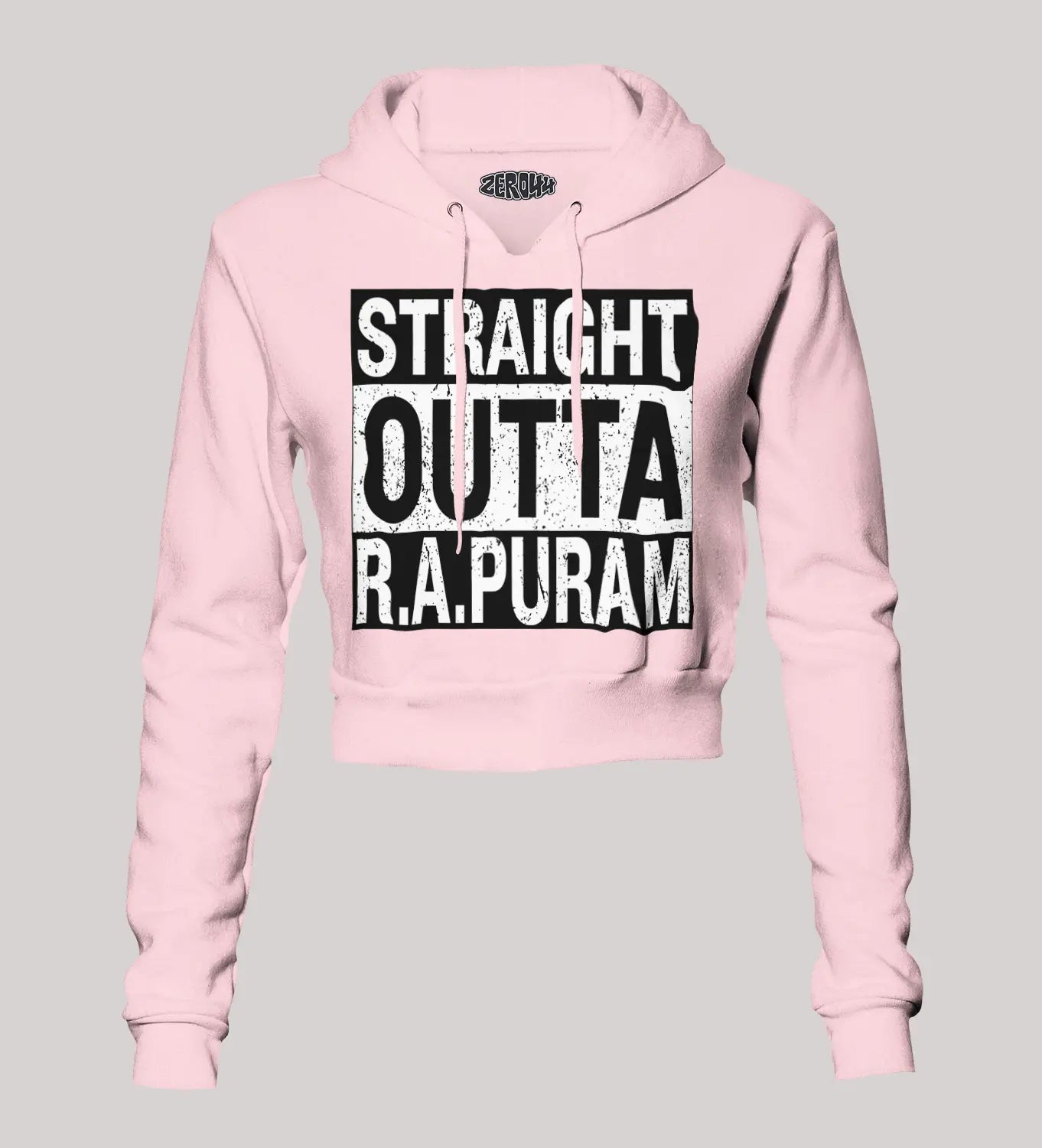 Straight Outta R.a Puram Women's Crop Hoodies in Light Baby Pink Color