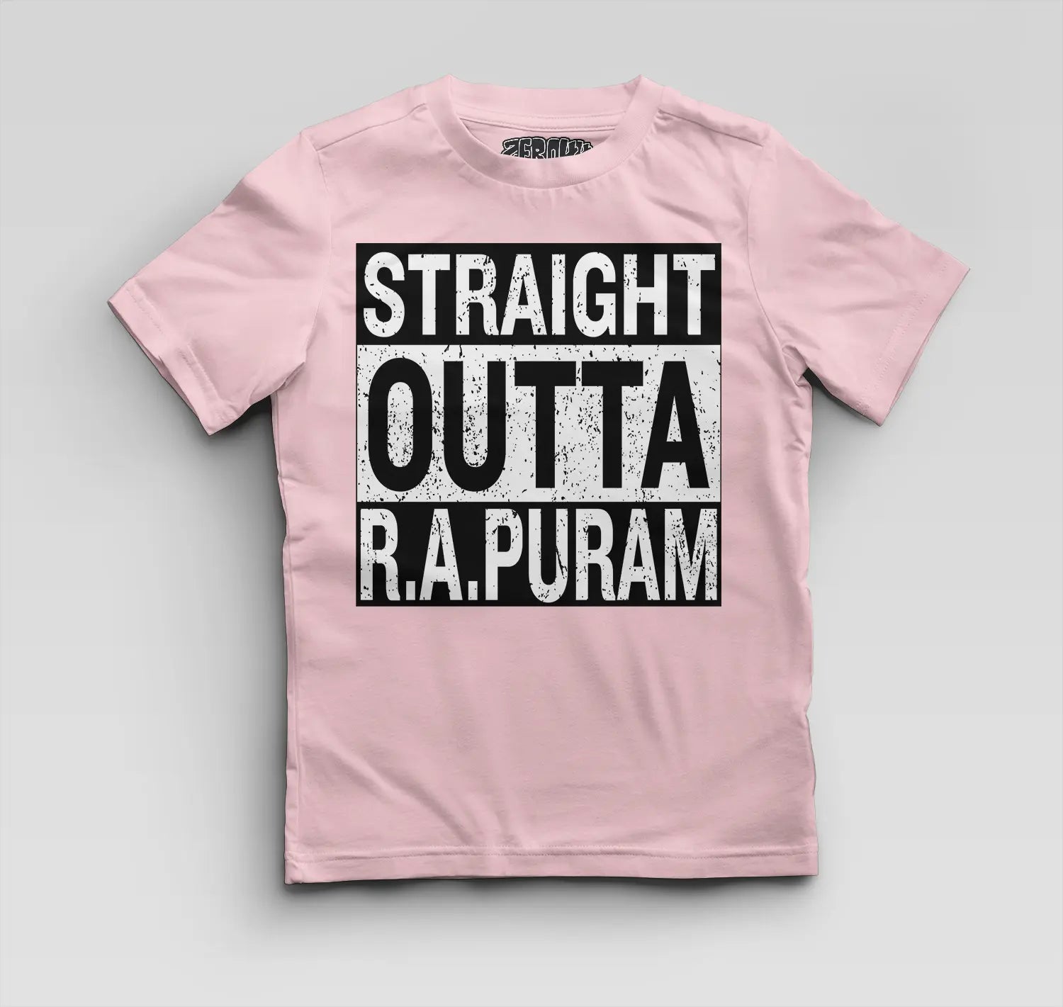 Straight Outta R.a Puram Boys Round Neck T-Shirt in Light Baby Pink Color