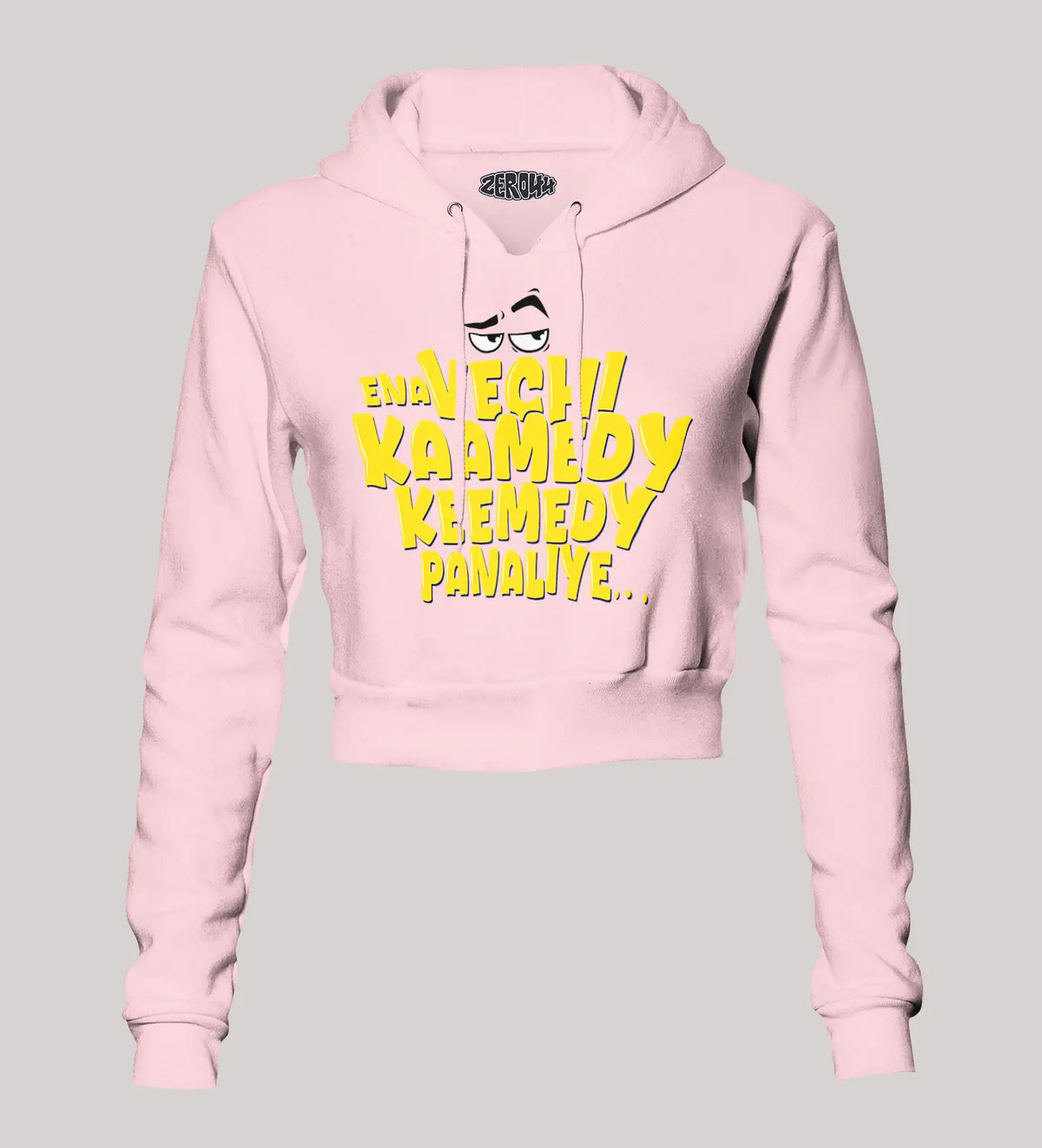 Ena Vechi Kaamedy Keemady Panaliye Women's Crop Hoodies in Light Baby Pink Color