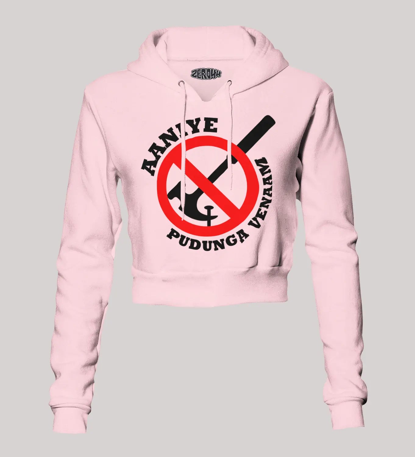 Aaniye Pudunga Venaam Women's Crop Hoodies in Light Baby Pink Color