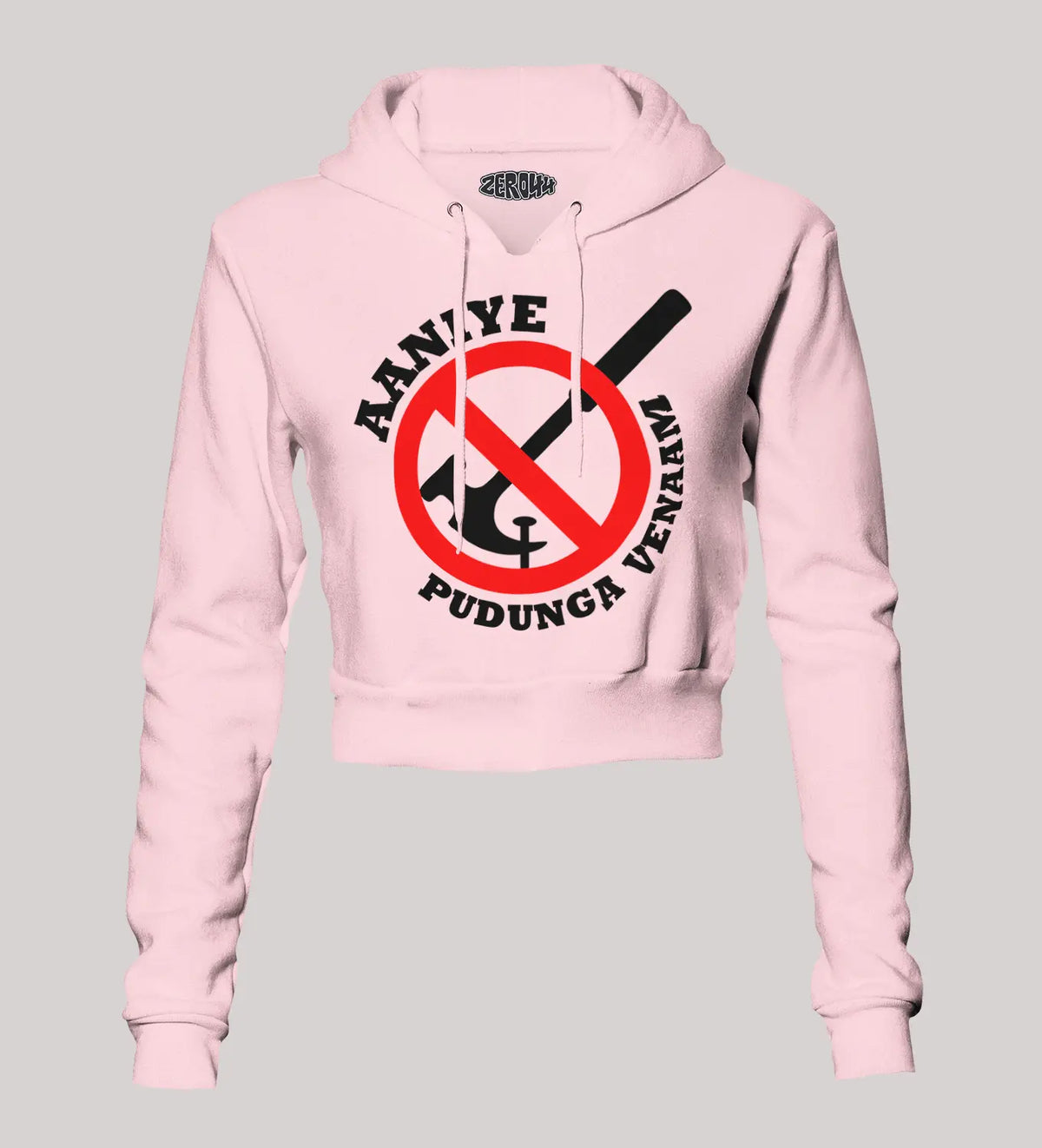 Aaniye Pudunga Venaam Women's Crop Hoodies in Light Baby Pink Color