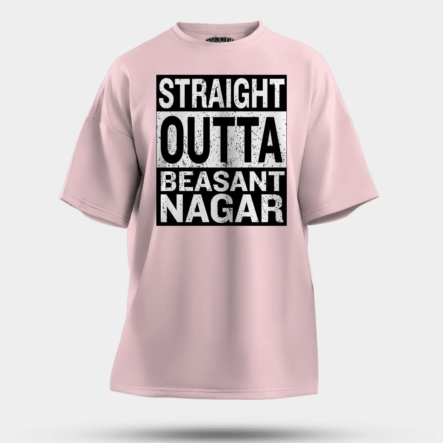 Straight Outta Beasant Nagar Men/Unisex Oversized T-Shirt in Light Baby Pink Color