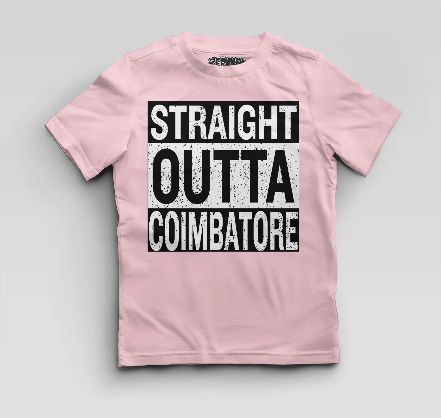 Straight Outta Coimbatore Boys Round Neck T-Shirt in Light Baby Pink Color