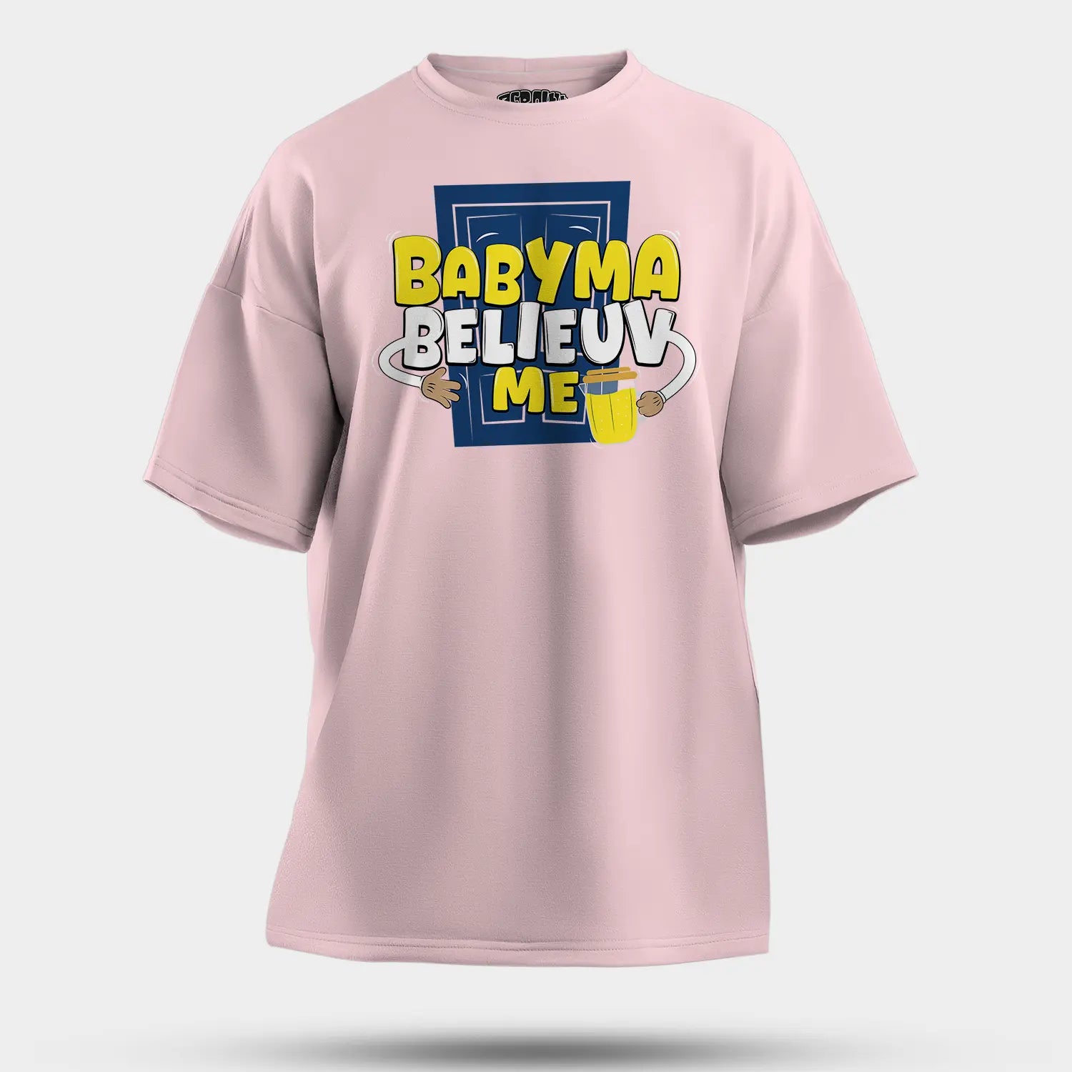 Babyma Belieuv Me Men/Unisex Oversized T-Shirt in Light Baby Pink Color