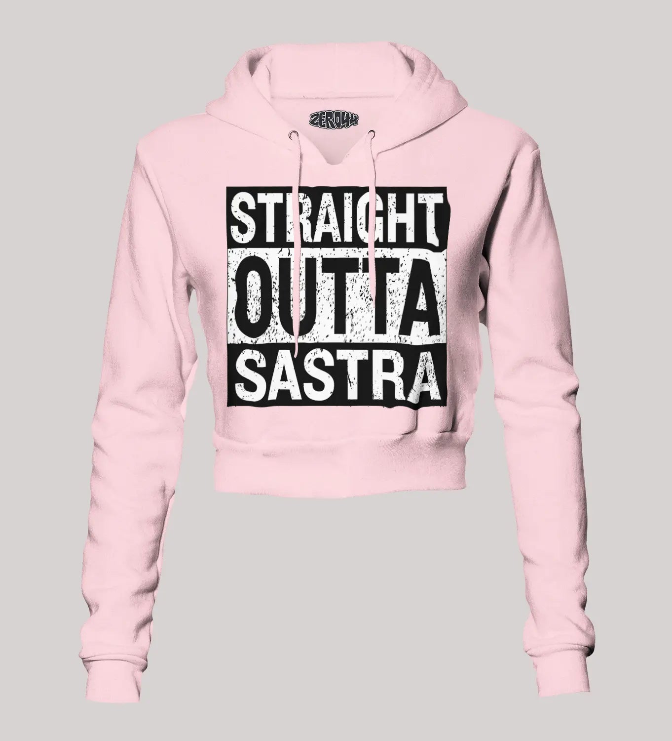 Straight Outta Sastra Women's Crop Hoodies in Light Baby Pink Color