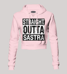 Straight Outta Sastra Women's Crop Hoodies in Light Baby Pink Color