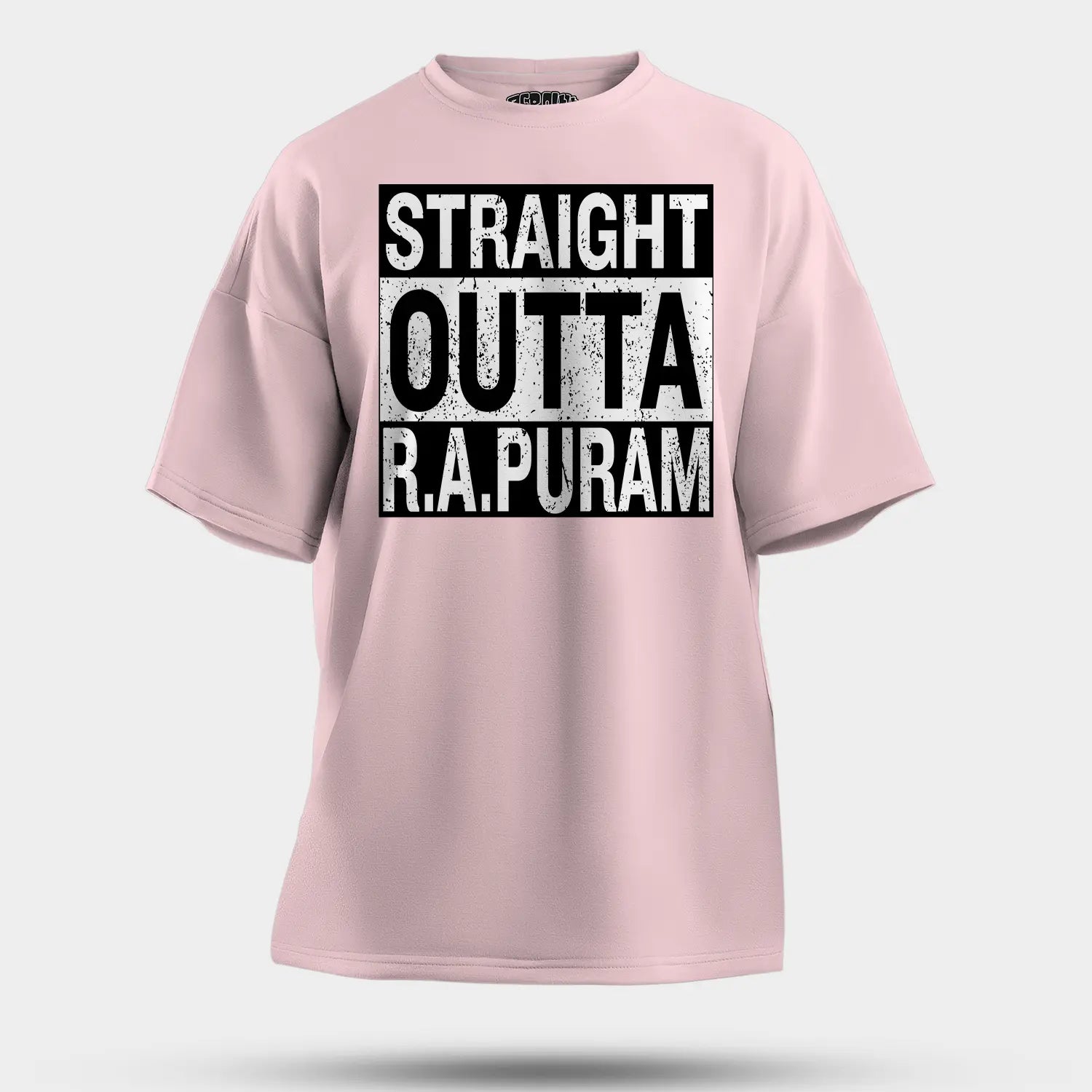 Straight Outta R.a Puram Men/Unisex Oversized T-Shirt in Light Baby Pink Color