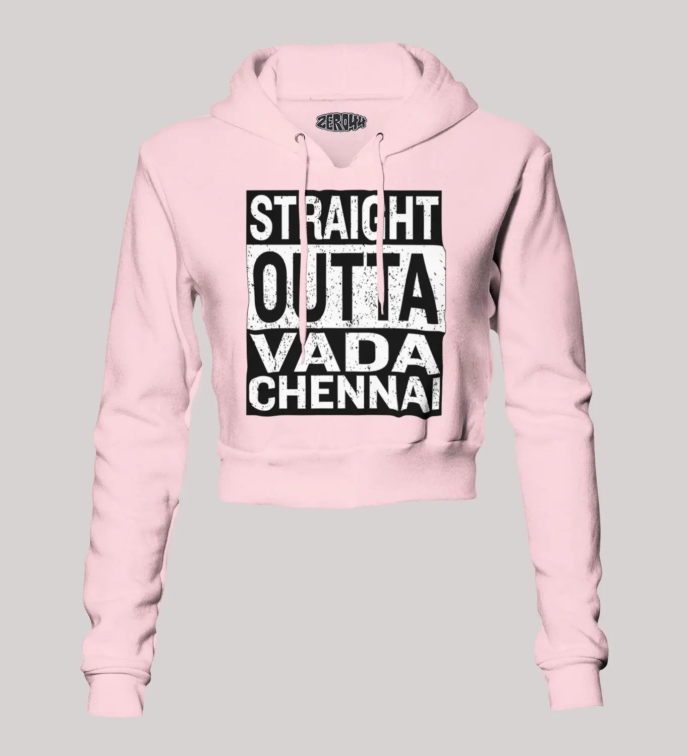Straight Outta Vada Chennai Women's Crop Hoodies in Light Baby Pink Color
