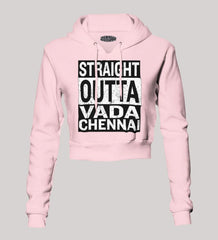 Straight Outta Vada Chennai Women's Crop Hoodies in Light Baby Pink Color
