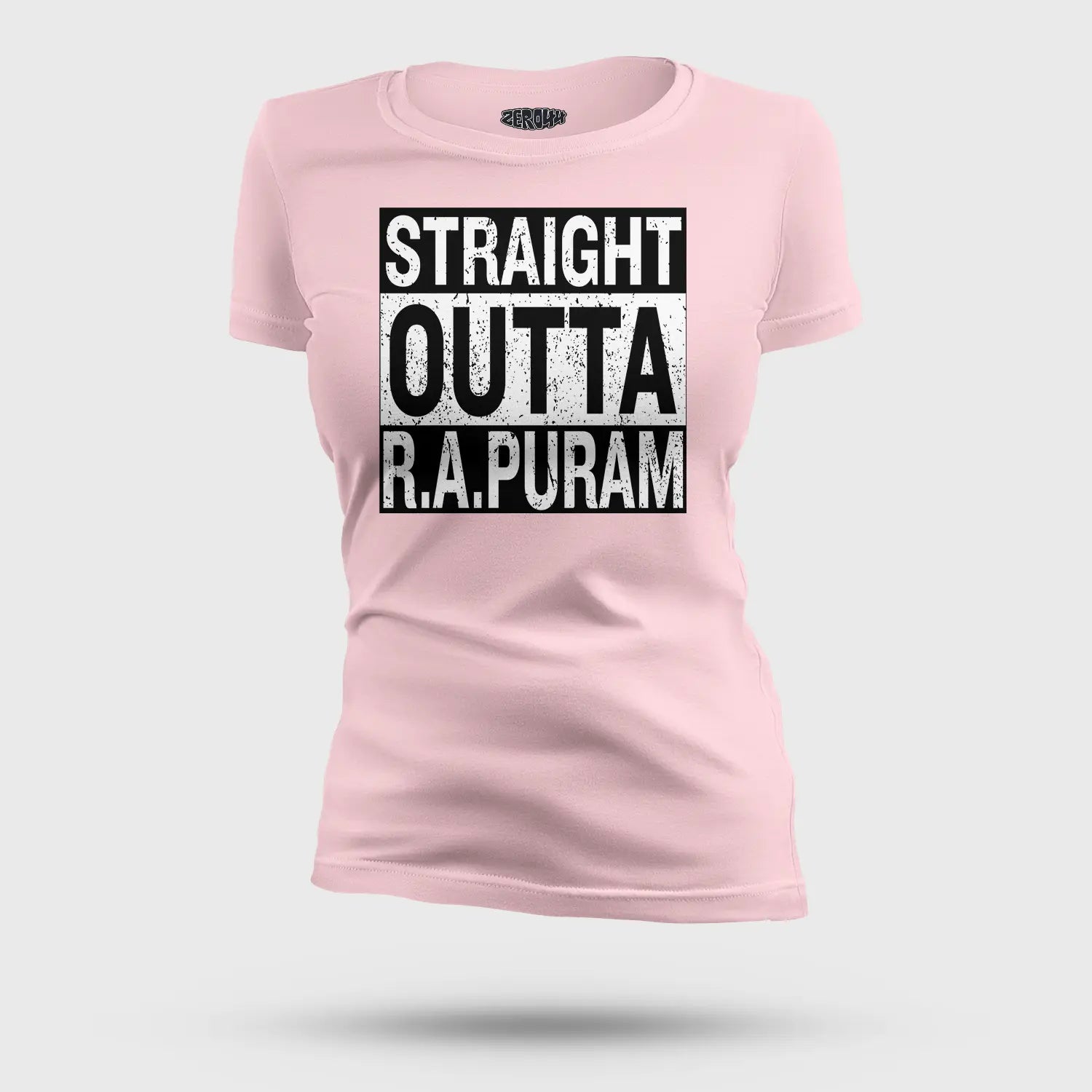 Straight Outta R.a Puram Women's T-Shirt in Light Baby Pink Color