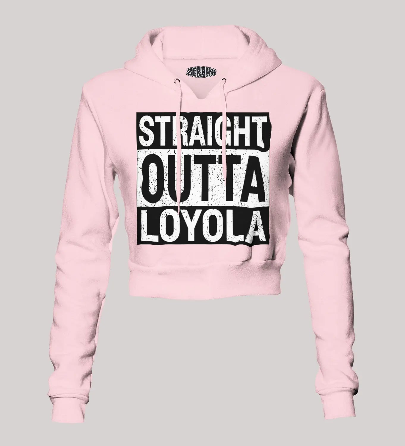 Straight Outta Loyola Women's Crop Hoodies in Light Baby Pink Color