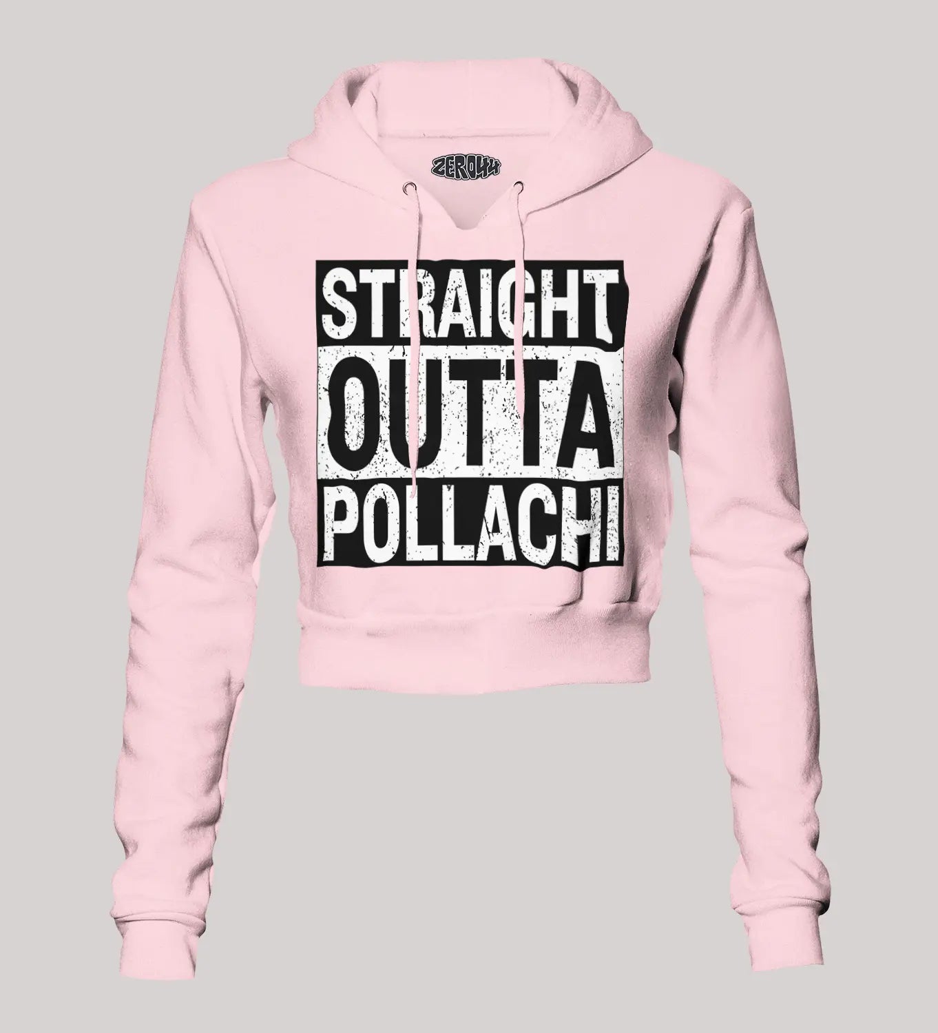 Straight Outta Pollachi Women's Crop Hoodies in Light Baby Pink Color
